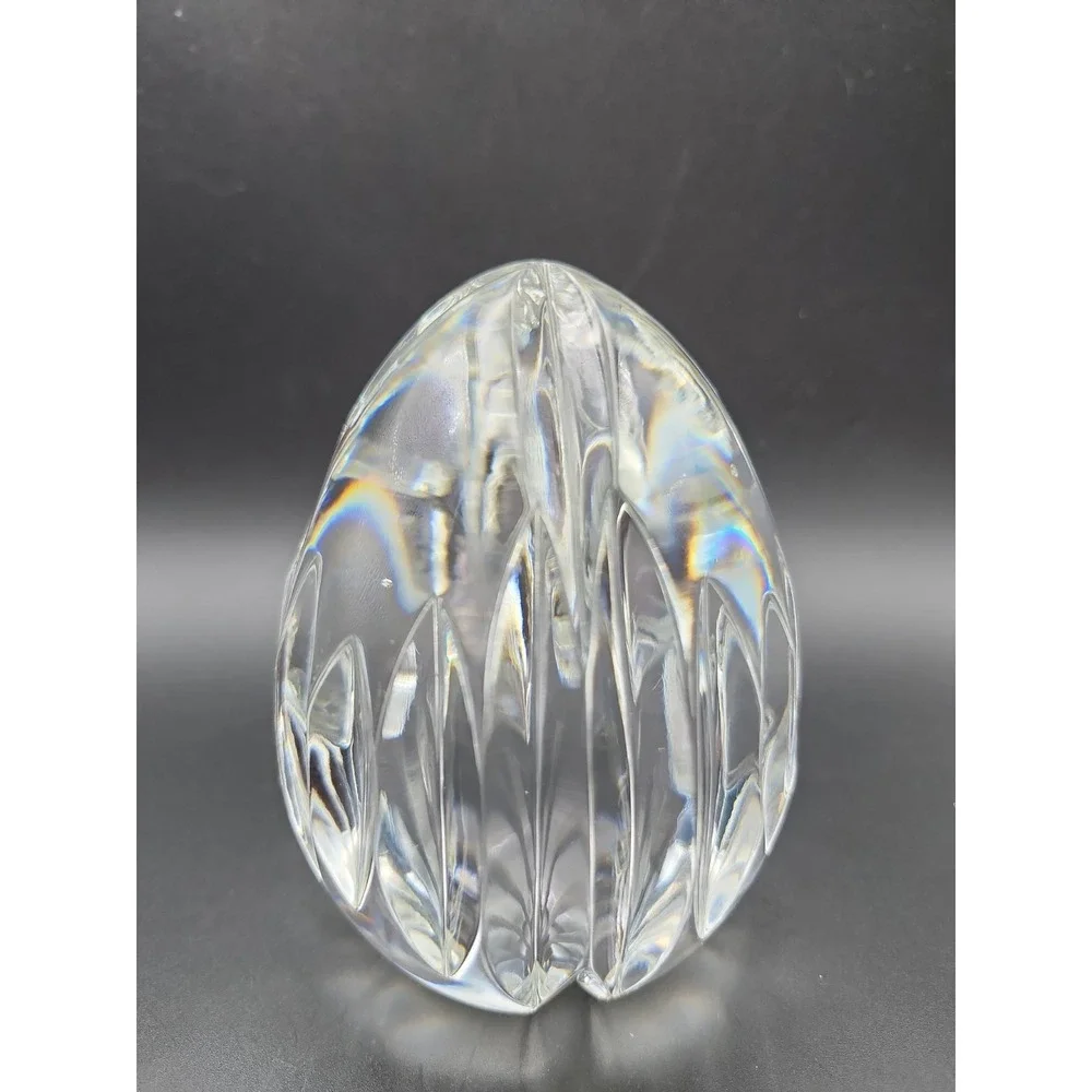 Vintage Cut Lead Crystal Egg Paperweight Vertical Ribbed Starburst Base 4.5